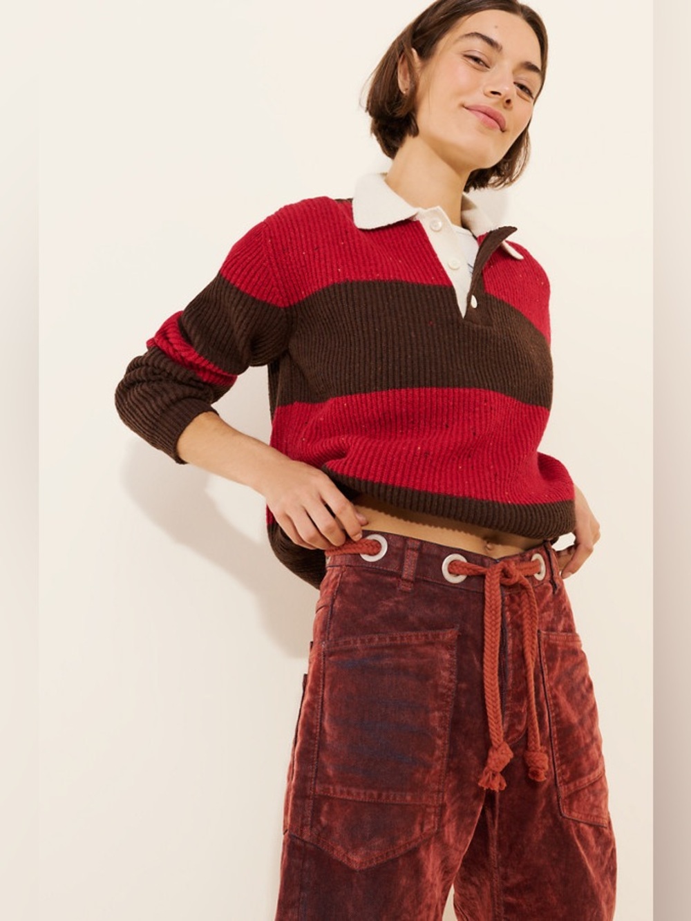 Free People Moxie Red Wine Flocked Pull-On Barrel Jeans - Picture 4 of 4